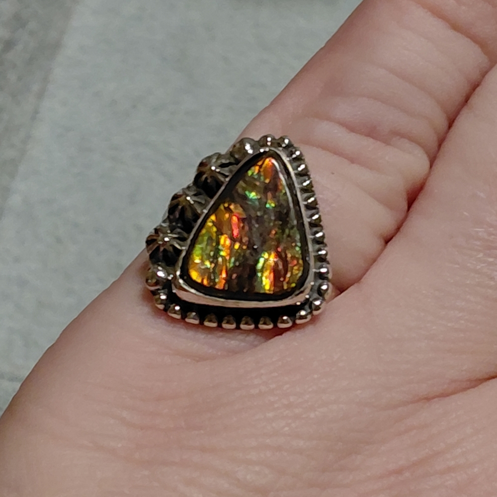 Flashy Ammolite Sterling Silver Ring Size 6